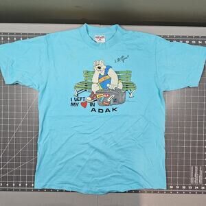 Vintage Adak Hull Garment Tshirt Medium Blue 80s Sof Tee Love You Tourist Single